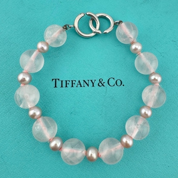 RARE Tiffany & Co. Rose Quartz & Pink Pearl Bracelet Silver Paloma Picasso - Picture 1 of 7